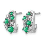 14k White Gold Polished Diamond and Emerald J-Hoop Post Earrings - Image 2