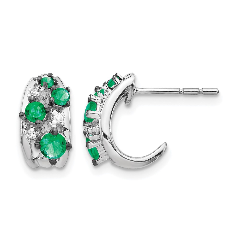 EM5595-EM-004-WA.jpg 14k White Gold Polished Diamond and Emerald J-Hoop Post Earrings - Image 1
