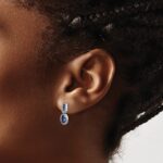 14k White Gold 6x4mm Oval Sapphire and Diamond Halo Post Earrings - Image 3