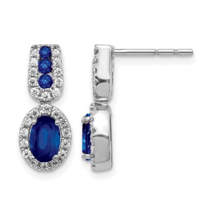 14k White Gold 6x4mm Oval Sapphire and Diamond Halo Post Earrings