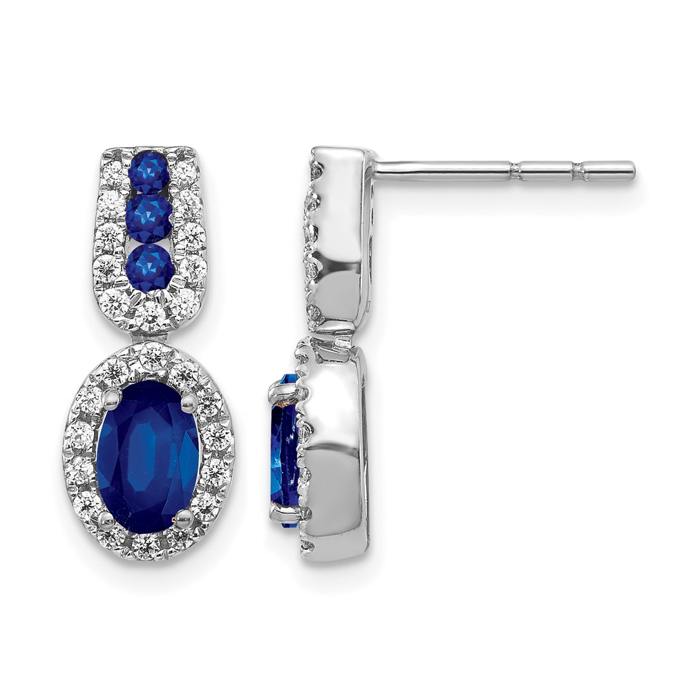 EM5597-SA-033-WA.jpg 14k White Gold 6x4mm Oval Sapphire and Diamond Halo Post Earrings - Image 1