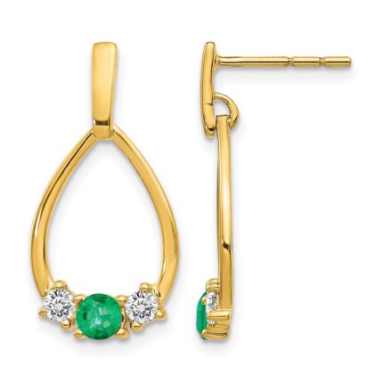 10k 1/3 carat Lab Grown Diamond VS/SI+ G+ and Created Emerald Complete Dangle Post Earrings