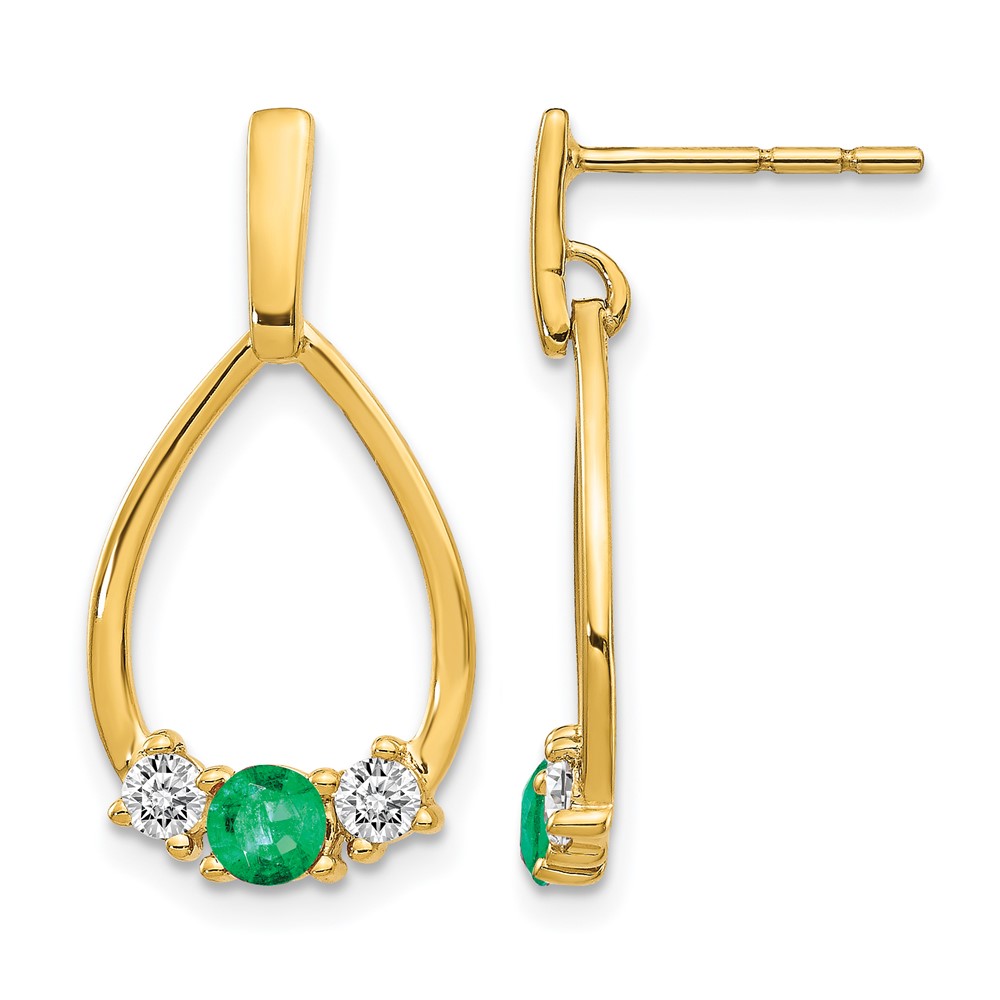 EM5598-EM-Y-1.jpg 14k Emerald and White Sapphire Teardrop Post Dangle Earrings - Image 1