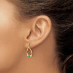 14k Emerald and White Sapphire Teardrop Post Dangle Earrings - Image 3