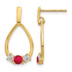 10k Ruby and White Sapphire Post Dangle Earrings
