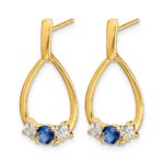 14k  Blue and White Sapphire Teardrop Post Dangle Earrings - Image 2