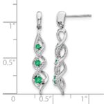 10k White Gold Diamond and Emerald 3 Stone Post Dangle Earrings - Image 2