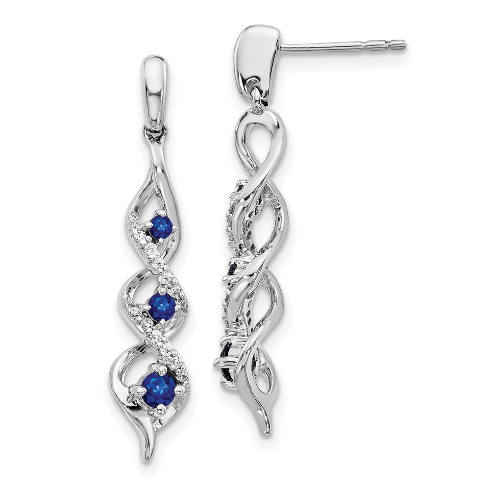 EM5599-SA-013-1WA.jpg 10k White Gold Diamond and Blue Sapphire 3 Stone Post Dangle Earrings - Image 1