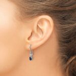 10k White Gold Diamond and Oval Sapphire Shepherd Hook Earrings - Image 3