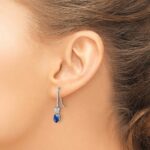 14k White Gold 6x4mm Oval Sapphire and Diamond Shepherd Hook Earrings - Image 3