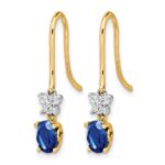 14k Two-Tone 6x4mm Oval Sapphire and Diamond Shepherd Hook Earrings - Image 2