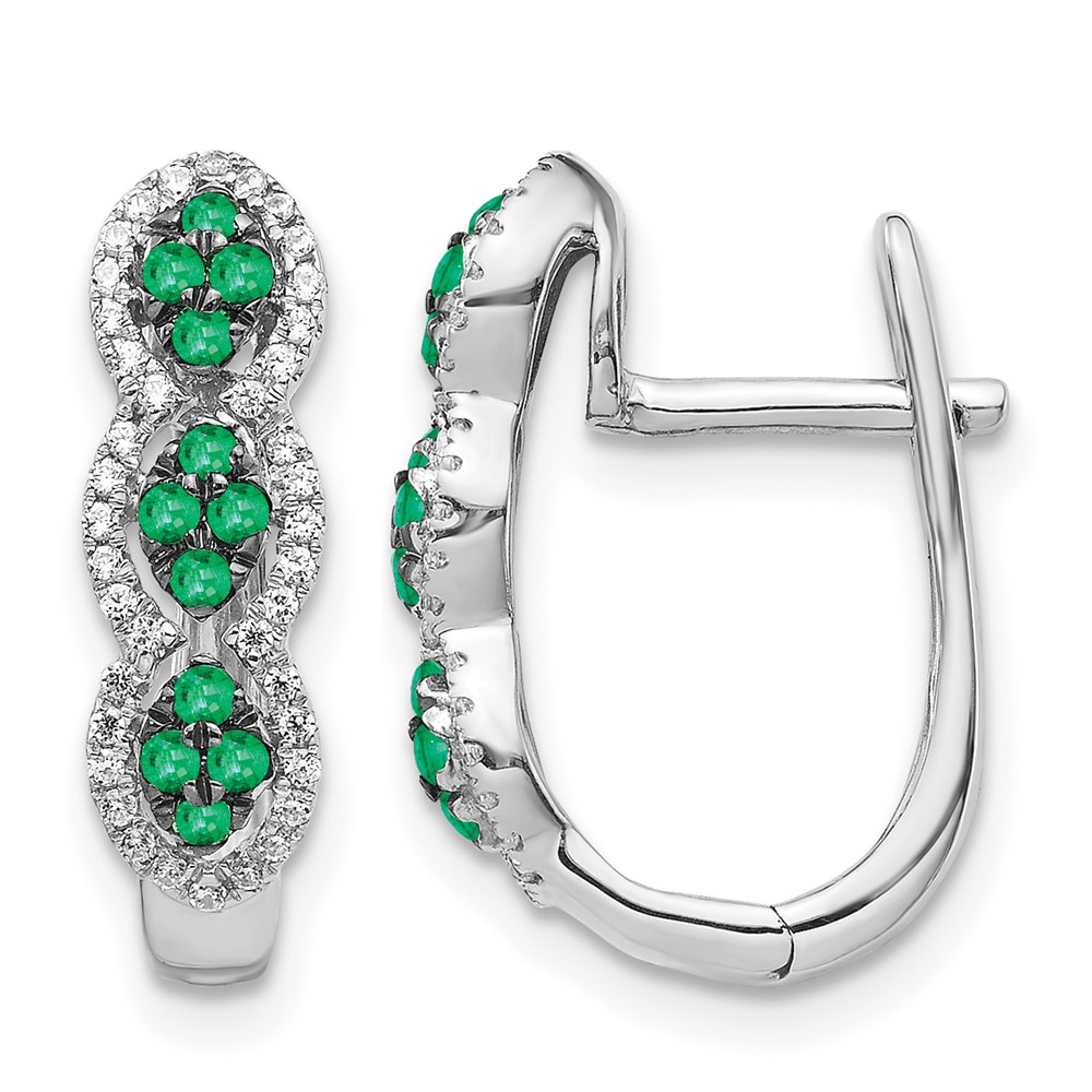 EM5601-EM-025-WA.jpg 14k White Gold Emerald Cluster and Diamond Hinged Hoop Earrings - Image 1