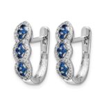 14k White Gold Blue Sapphire Cluster and Diamond Hinged Hoop Earrings - Image 2