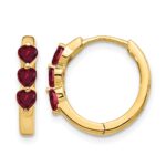 10k 3 Stone Created Ruby Polished Hinged Hoop Earrings