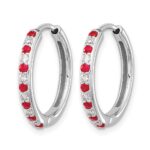 14k White Gold 1/5 carat Lab Grown Diamond VS/SI+ G+ and Created Ruby Complete Hinged Hoop Earrings - Image 2