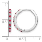 14k White Gold 1/5 carat Lab Grown Diamond VS/SI+ G+ and Created Ruby Complete Hinged Hoop Earrings - Image 4