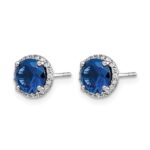 14k White Gold 6mm Round Sapphire and Diamond Halo Post Earrings - Image 2