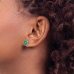 10k White Gold Polished Emerald and Diamond Post Earrings - Image 3
