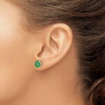 14k and White Rhodium Emerald and Diamond Floral Post Earrings - Image 3