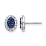 14k White Gold Sapphire Cluster and Diamond Halo Oval Post Earrings