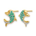 14k and White Rhodium Emerald and Diamond Dolphin Post Earrings - Image 2