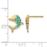 14k and White Rhodium Emerald and Diamond Dolphin Post Earrings - Image 4