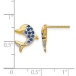 14k and White Rhodium Sapphire and Diamond Dolphin Post Earrings - Image 4