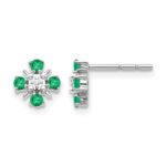 14k White Gold 2mm Round Emerald and Diamond Post Earrings
