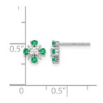 14k White Gold 2mm Round Emerald and Diamond Post Earrings - Image 4