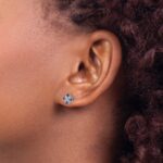 14k White Gold .01 carat Lab Grown Diamond VS/SI+ G+ and Created Sapphire Complete Post Earrings - Image 3