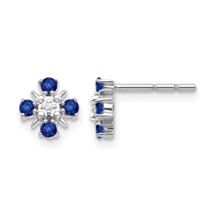 14k White Gold .01 carat Lab Grown Diamond VS/SI+ G+ and Created Sapphire Complete Post Earrings