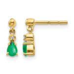 14k 4x3mm Pear Emerald and Diamond Dangle Post Earrings