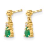 14k 4x3mm Pear Emerald and Diamond Dangle Post Earrings - Image 2