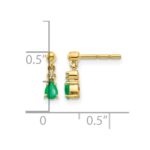 14k 4x3mm Pear Emerald and Diamond Dangle Post Earrings - Image 4