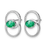 14k White Gold Double Circle Emerald and Diamond Post Earrings - Image 2