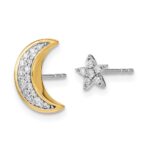 14k Two-tone Moon andStar Diamond Mis-match Post Earrings - Image 3