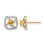 14k Polished Diamond and Citrine Square Post Earrings