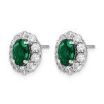 14k White Gold 1 1/5 carat Lab Grown Diamond VS/SI+ G+ and Oval Created Emerald Complete Halo Post Earrings - Image 2