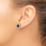 14k White Gold 1 1/5 carat Lab Grown Diamond VS/SI+ G+ and Oval Created Sapphire Halo Post Earrings - Image 3