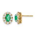 14k 5/8 carat Lab Grown Diamond VS/SI+ G+ and Oval Created Emerald Complete Halo Post Earrings
