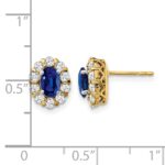 14k 5/8 carat Lab Grown Diamond VS/SI+ G+ and Oval Created Sapphire Halo Post Earrings - Image 4