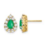 14k 6x4mm Pear Emerald and 3/4 carat Diamond Halo Post Earrings