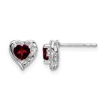 14k White Gold Garnet and Diamond Heart Earrings