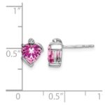 14k White Gold 6mm Heart Lab Created Pink Sapphire and Diamond Post Earrings - Image 4