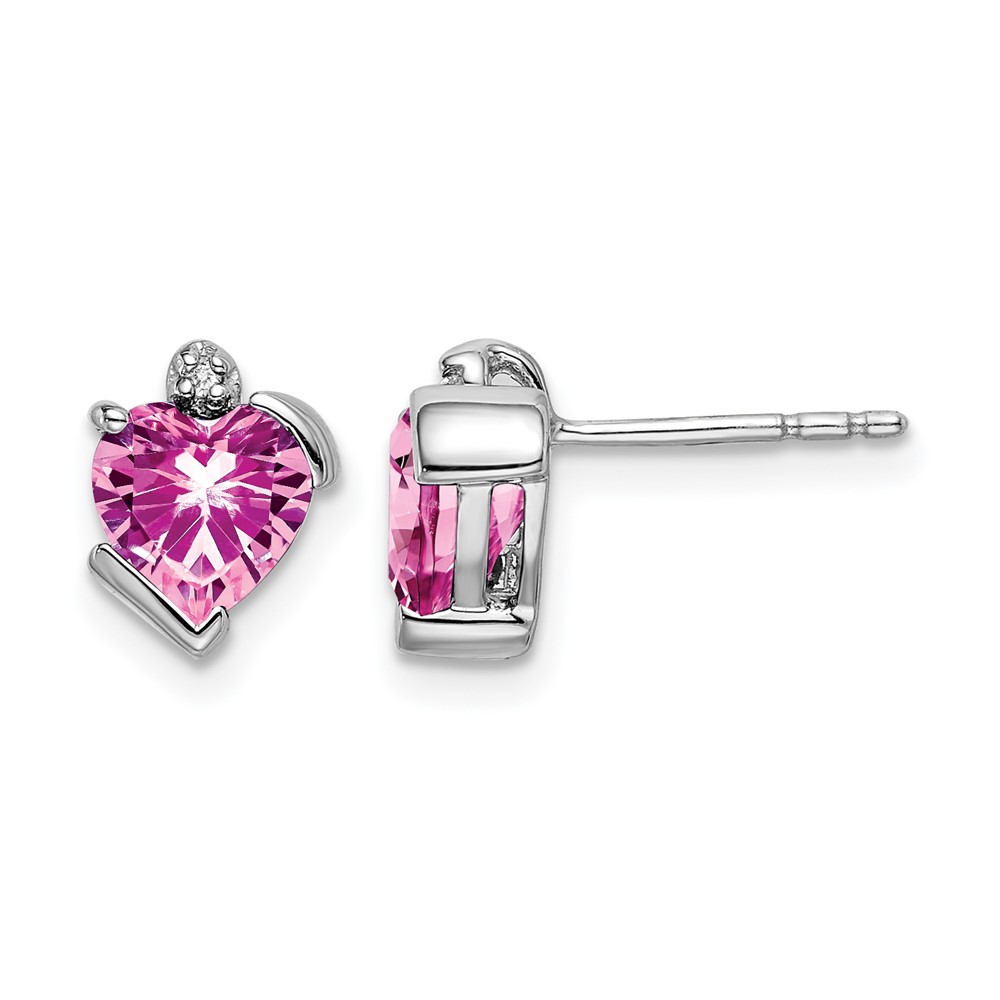 EM7028-CPS-001-WA.jpg 14k White Gold 6mm Heart Lab Created Pink Sapphire and Diamond Post Earrings - Image 1