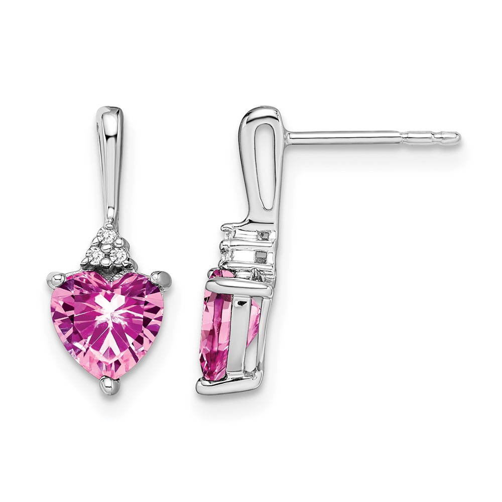 EM7029-CPS-003-WA.jpg 14k White Gold 6mm Heart Lab Created Pink Sapphire and Diamond Post Earrings - Image 1