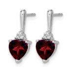 14k White Gold Garnet and Diamond Heart Earrings - Image 2