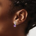 14k White Gold Oval Amethyst and Diamond Earrings - Image 3