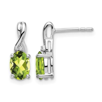 14k White Gold Oval Peridot and Diamond Earrings
