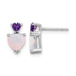14k White Gold 6mm Heart Lab Created Opal and Amethyst Post Earrings
